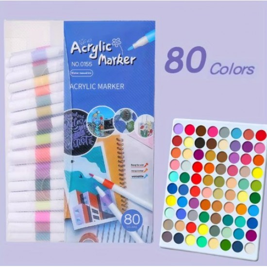 Markers Acrylic 80 colors, quick-drying, with a rubber grip